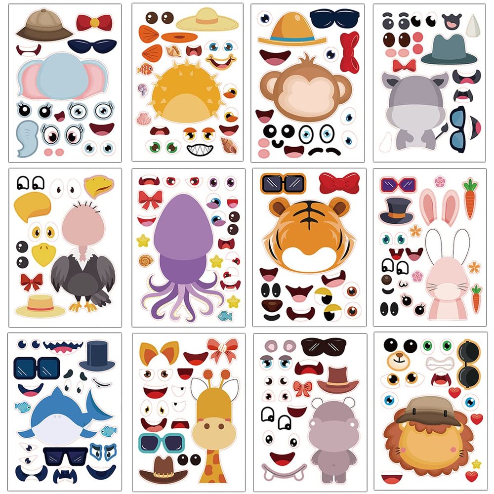 24 Sheets Make Your Own Animals Stickers Make A Face Stickers for Kids Toddlers with Safaris Sea and Fantasy Animals DIY Craft Kids Party Favor Supplies Crafts