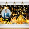 Custom Dollar Money Black and Gold Happy 9th Birthday Party Decorations Supplies Personalized Dollar Money Black and Gold 9th Birthday Backdrop Banner view 1