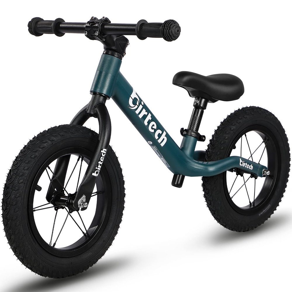 Birtech 12" Balance Bike for 2, 3, 4, 5, 6 Year Old Boys and Girls, Lightweight Nylon Frame Toddler Training Bike No Pedal Bikes for Kids with Adjustable Seat and Air Tires (Green)