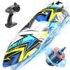 DEERC Brushless Remote Control Boat, 30+ mph Self-Righting RC Boat Racing for Pool & Lake, Full Proportional 2.4Ghz Fast Summer Water Toy with LED Light for Adults & Kids view 1