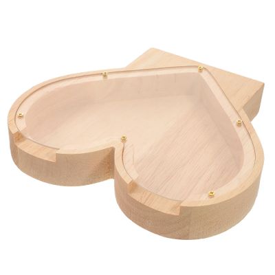 Clear Wooden Piggy Bank Wood Coin Bank Heart Shaped Money Box Cash Saving Box for Kids Adults Mothers Day Birthday Home Decor