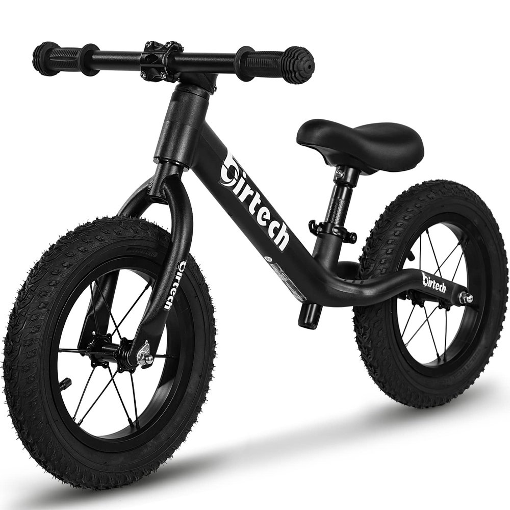 12" Balance Bike for 2, 3, 4, 5 Year Old Boys and Girls, Lightweight Nylon Frame Toddler Training Bike No Pedal Bikes for Kids with Adjustable Seat and Air Tires (Black)
