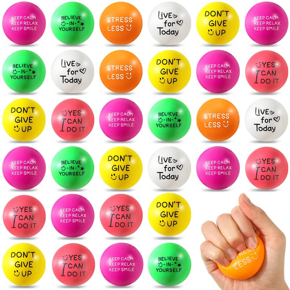 Wettarn 30 Pcs Motivational Stress Balls for Teens and Adults 1.97'' Colorful Foam Inspirational Quotes Stress Balls Hand Exercise Toys Employee Appreciation Gift for Anxiety Relieve (Fresh Color)