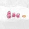 Pink Vortex Dice with Gold Colored Hearts D6 16mm (5/8in) Pack of 4 Wondertrail view 1