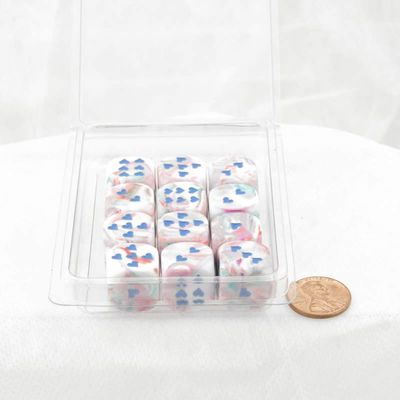 Pop Art Festive Dice with Blue Hearts D6 16mm (5/8in) Pack of 12 Wondertrail