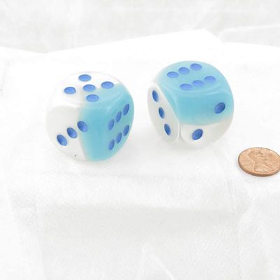 Pearl Turquoise and White Gemini Luminary Dice with Blue Pips 30mm (1.18in) D6 Pack of 2 Wondertrail