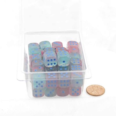 Gel Green and Pink Gemini Luminary Dice with Blue Pips D6 12mm (1/2in) Pack of 50 Wondertrail