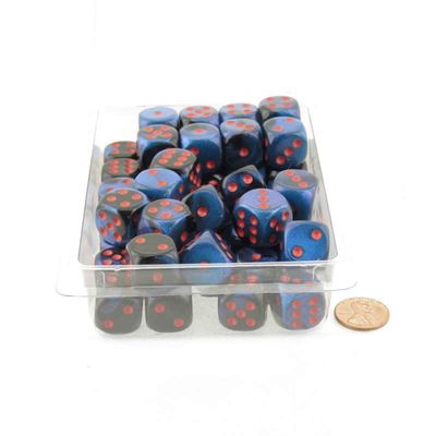 Black and Starlight Gemini Dice with Red Pips D6 16mm (5/8in) Pack of 50 Wondertrail