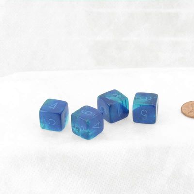 Blue and Blue Luminary Gemini Dice with Blue Colored Numbers D6 16mm (5/8in) Pack of 4 Wondertrail