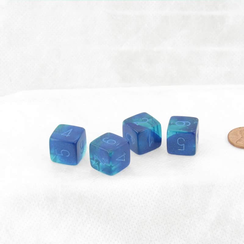 Blue and Blue Luminary Gemini Dice with Blue Colored Numbers D6 16mm (5/8in) Pack of 4 Wondertrail