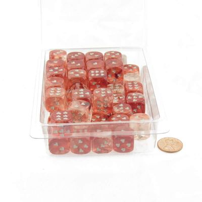 Red Nebula Luminary Dice with Silver Hearts D6 16mm (5/8in) Pack of 50 Wondertrail