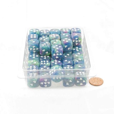 Waterlily Festive Dice with White Hearts D6 16mm (5/8in) Pack of 50 Wondertrail