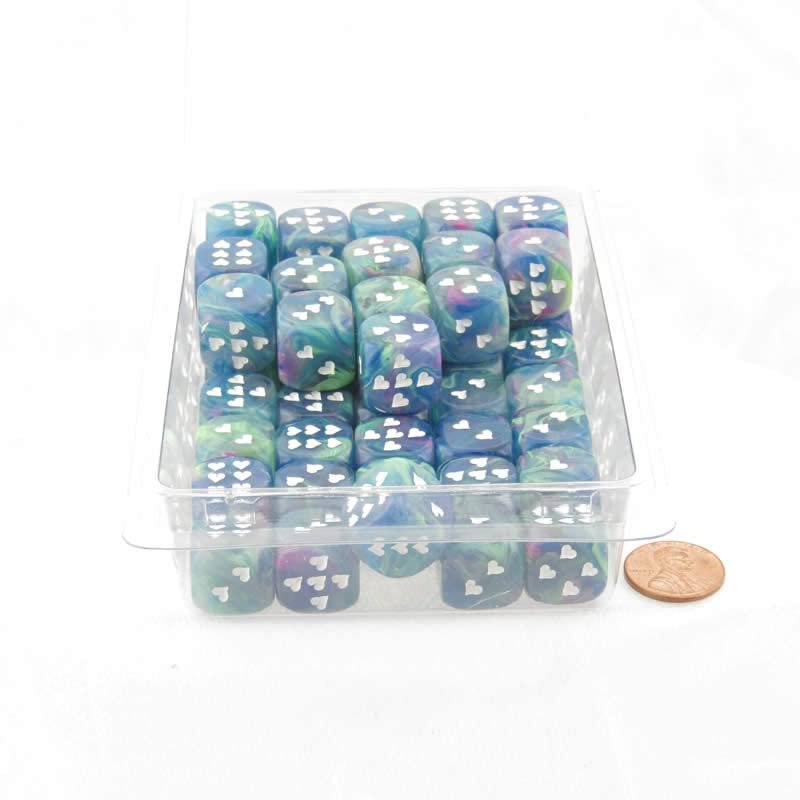 Waterlily Festive Dice with White Hearts D6 16mm (5/8in) Pack of 50 Wondertrail