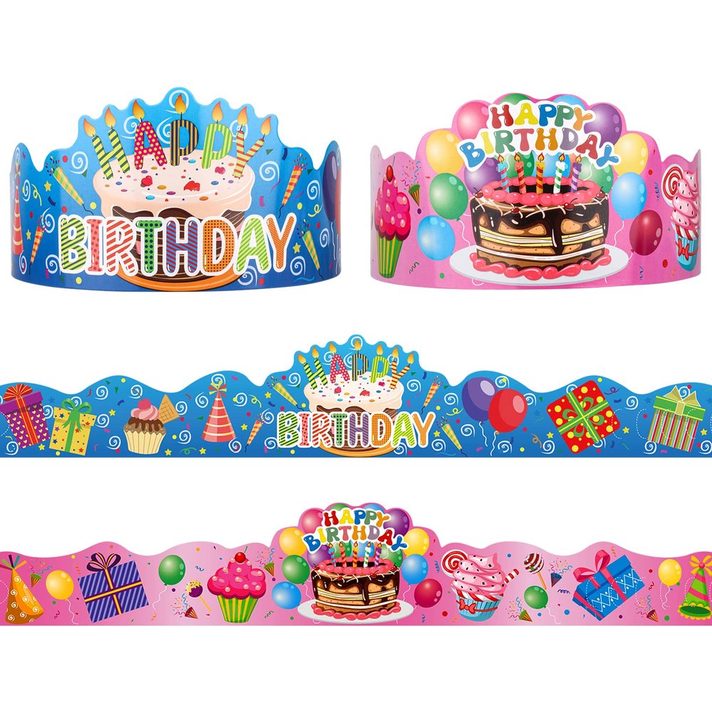 Waenerec 30 Pieces Birthday Crowns for Classroom Adjustable Cute Happy Birthday Hats Colorful Paper Party Crown for Kids