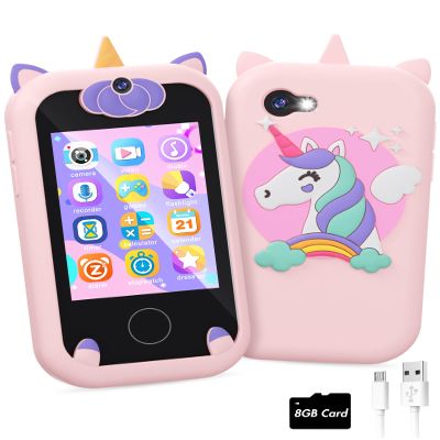 Kids Smart Phone for Girls Unicorns Gifts for Girls Toys 8-10 Years Old Phone Touchscreen Learning Toy Christmas Birthday Gifts for 3 4 5 6 7 8 9 Year Old with 8G Memory Card