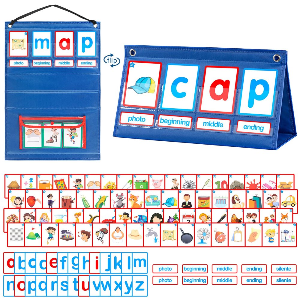 KIKIGOAL CVC Word Builder Desktop Pocket Chart Tent Cards Kit Phonics Games Flash Cards for Preschool Kindergarten Classroom Spelling Educational Toy for Kids Autism Special Education