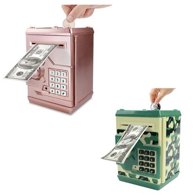 Piggy Bank Electronic Mini ATM for Kids Baby Toy, Safe Coin Banks Money Saving Box Password Code Lock for Kids,Best Birthday Christmas New Year Gift (Rose Gold + Green Camo)