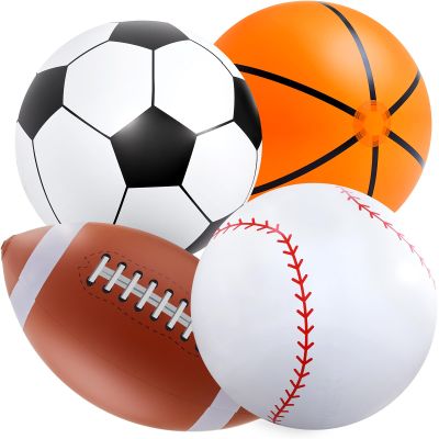Lewtemi Giant Inflatable Sports Balls Large Inflatable Beach Ball Baseballs Soccer Rainbow Basketball Football for Sport Birthday Party Favor(4 Pcs,Soccer, Baseball, Basketball, Football,40 Inch)