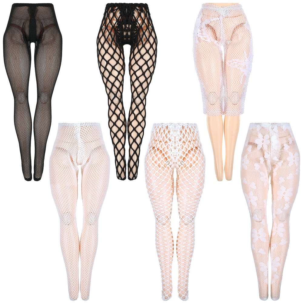 6 Pieces Doll Tights 12 Inch Handmade Doll Lace Stockings Female Long Sock Legging Casual Accessories for DIY Gifts(Large Hole Style)