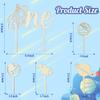 BkeeCten Birthday Cupcake Toppers Decorations - 5pcs Outer Space Wood ONE Cake Toppers Kids' 1st Birthday Baby Shower Party Cake Toppers Glitter Star Planet Cake Picks Decorations Featuring Food Safe view 2
