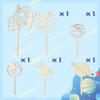 BkeeCten Birthday Cupcake Toppers Decorations - 5pcs Outer Space Wood ONE Cake Toppers Kids' 1st Birthday Baby Shower Party Cake Toppers Glitter Star Planet Cake Picks Decorations Featuring Food Safe view 3