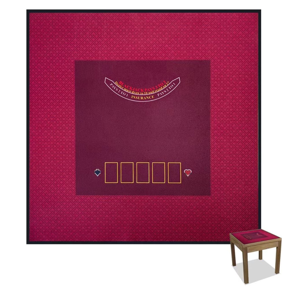 BALIKEN Square 40x40 Inches Texas Holdem Poker Mat and Blackjack Table Top Casino Felt, Portable Casino Mat (Red)