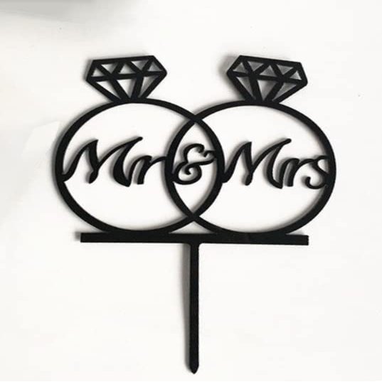 Cake Topper, Best Cake Decoration. Theme Cake (Mr & Mrs | Black Rings)