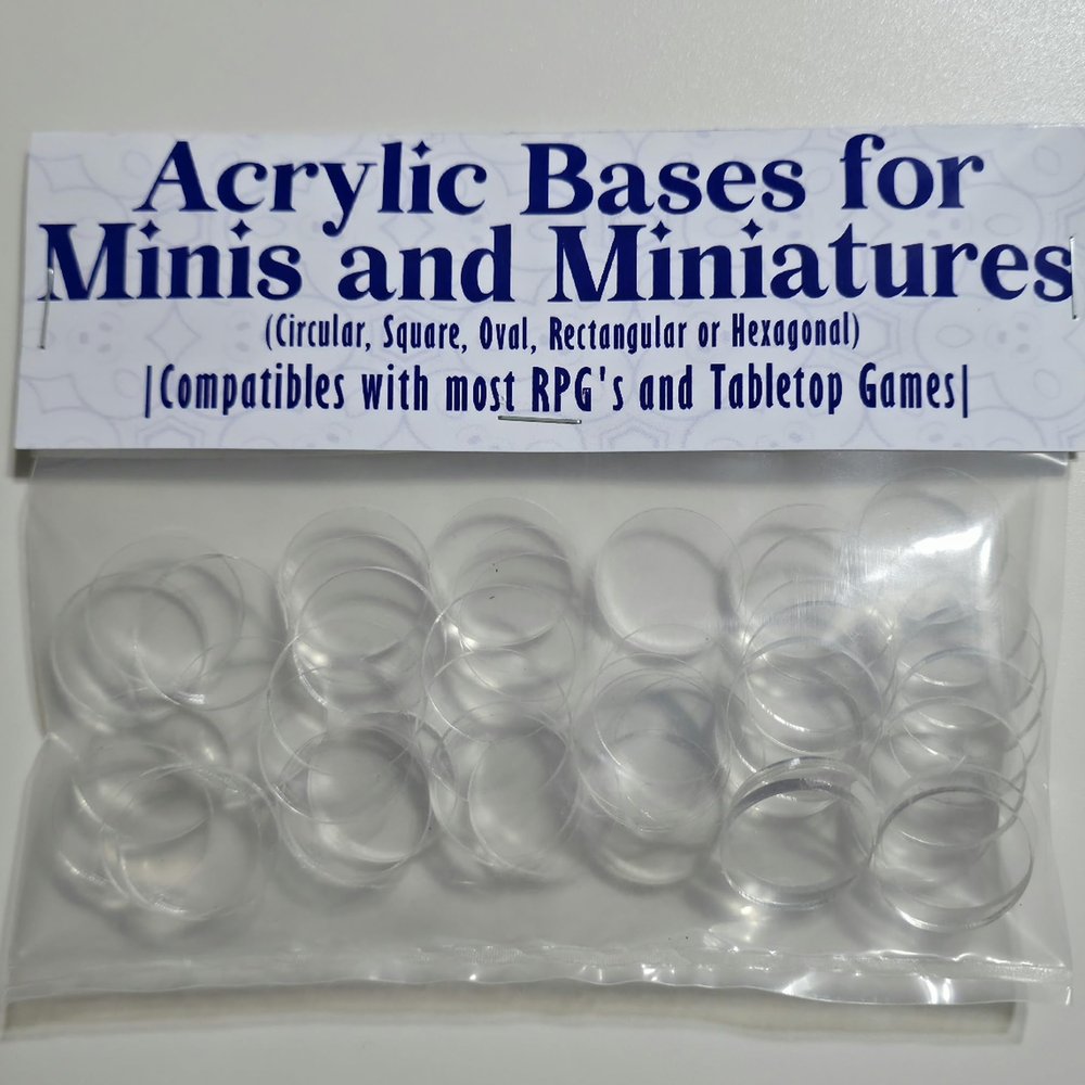 Acrylic Bases for Minis and Miniatures - Circular, Square, Oval, Rectangular, Hexagonal |Compatibles with most RPG's and Tabletop Games| (Clear - Circular #2 (25mm x ~2.70mm x 25 units))