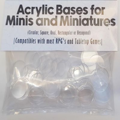 Acrylic Bases for Minis and Miniatures - Circular, Square, Oval, Rectangular, Hexagonal |Compatibles with most RPG's and Tabletop Games| (Clear - Circular #1 (20mm x ~2.70mm x 25 units))