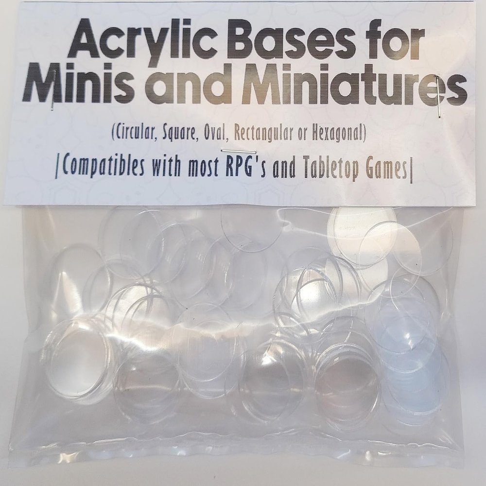Acrylic Bases for Minis and Miniatures - Circular, Square, Oval, Rectangular, Hexagonal |Compatibles with most RPG's and Tabletop Games| (Clear - Circular #1 (20mm x ~2.70mm x 25 units))