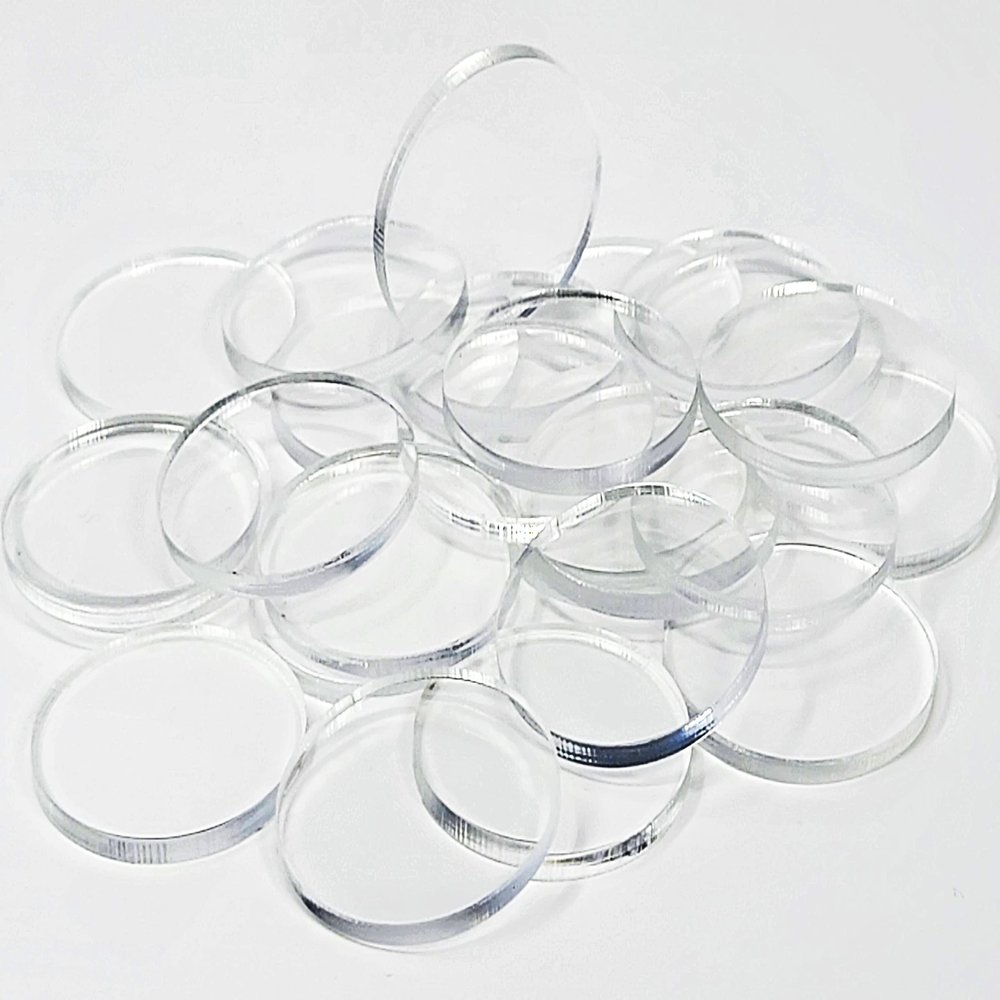 Acrylic Bases for Minis and Miniatures - Circular, Square, Oval, Rectangular, Hexagonal |Compatibles with most RPG's and Tabletop Games| (Clear - Circular #4 (30mm x ~2.70mm x 25 units))