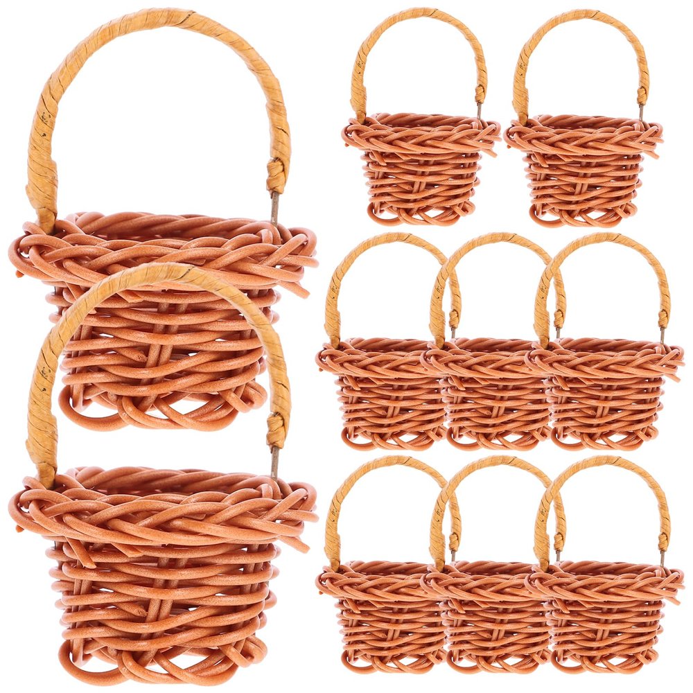 Healvian 10pcs Mini Woven Baskets with Handle,Dollhouse Craft Basket,Miniature Picnic Baskets,Wedding Party Favor Farmhouse Small Basket,Tiny for Crafts,Picnic,Dollhouse Accessories Decor
