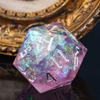 Cusdie Single D20 DND Dice with Sharp Edges and Glitter Foil Inclusions, 20 Sided D&D Dice, 33mm Handcrafted Polyhedral Dice, for Role Playing Game (Purple/Silver Font) view 2