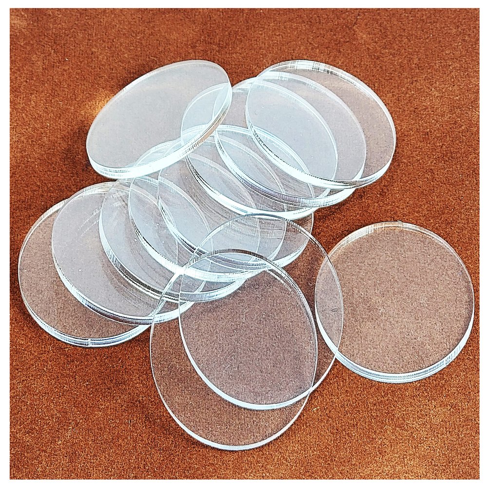 Acrylic Bases for Minis and Miniatures - Circular, Square, Oval, Rectangular, Hexagonal |Compatibles with most RPG's and Tabletop Games| (Clear - Circular #7 (45mm x ~2.70mm x 12 units))