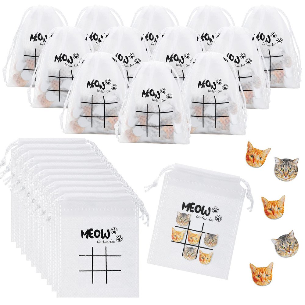 Sotiff 36 Set Tic Tac Toe Games Bulk for Kids Cat Party Favors Cat Tic Tac Toe with Bag Kitty Birthday Party Gifts Valentine Classroom Exchange Gifts Outdoor Indoor Activities Easter Basket Fillers