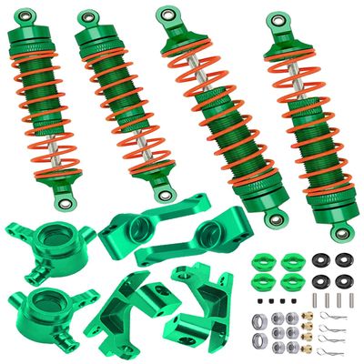 hopsupRC Upgrades Part for 1/10 Slash/Rustler/Stampede/Hoss 4x4 VXL 4wd,Full Metal Big Bore RC Shock Absorber & Alloy Steering Blocks Caster Blocks C-Hubs Stub Axle Carriers,Wheel Hex,Green