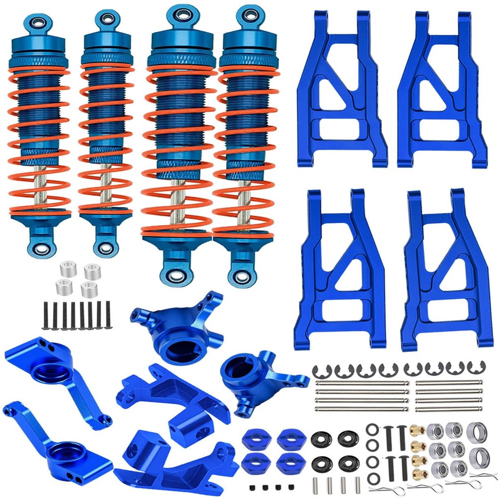 hopsupRC Upgrades Part for 1/10 Rustler/Slash/Stampede/Hoss 4x4 VXL 4wd,Big Bore RC Shock & Front Rear Suspension Arm & Caster Block,Steering Blocks,Rear Stub Axle Carriers,Wheel Hex,Navy Blue