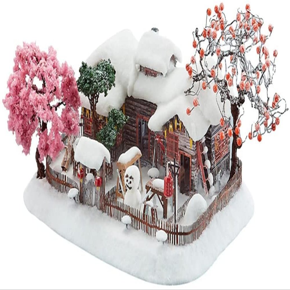 3D Metal Puzzle Snow Town Model Kits with LED and Tools, DIY Assembly Architecture 3D Metal Model Kits to Build for Adults - 205 Pieces