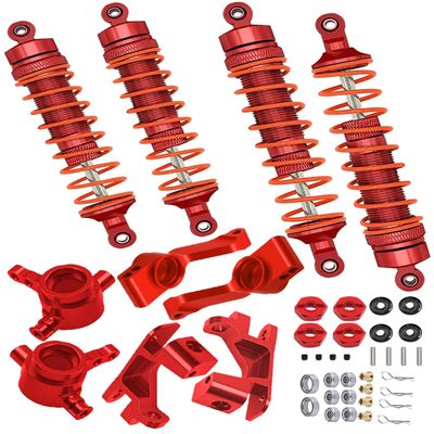 hopsupRC Upgrades Part for 1/10 Slash/Rustler/Stampede/Hoss 4x4 VXL 4wd,Full Metal Big Bore RC Shock Absorber & Alloy Steering Blocks Caster Blocks C-Hubs Stub Axle Carriers,Wheel Hex,Red