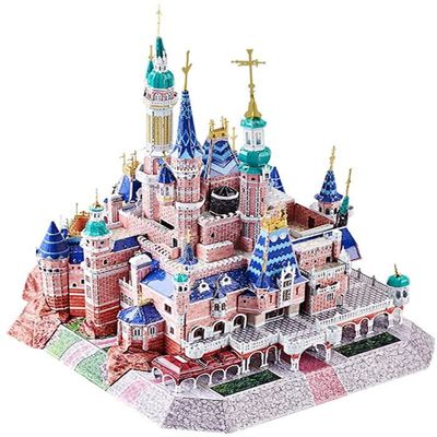 3D Metal Puzzle Fantasy Castle Model Kits with LED and Tools, DIY Assembly Architecture 3D Metal Model Kits to Build for Adults - 298 Pieces