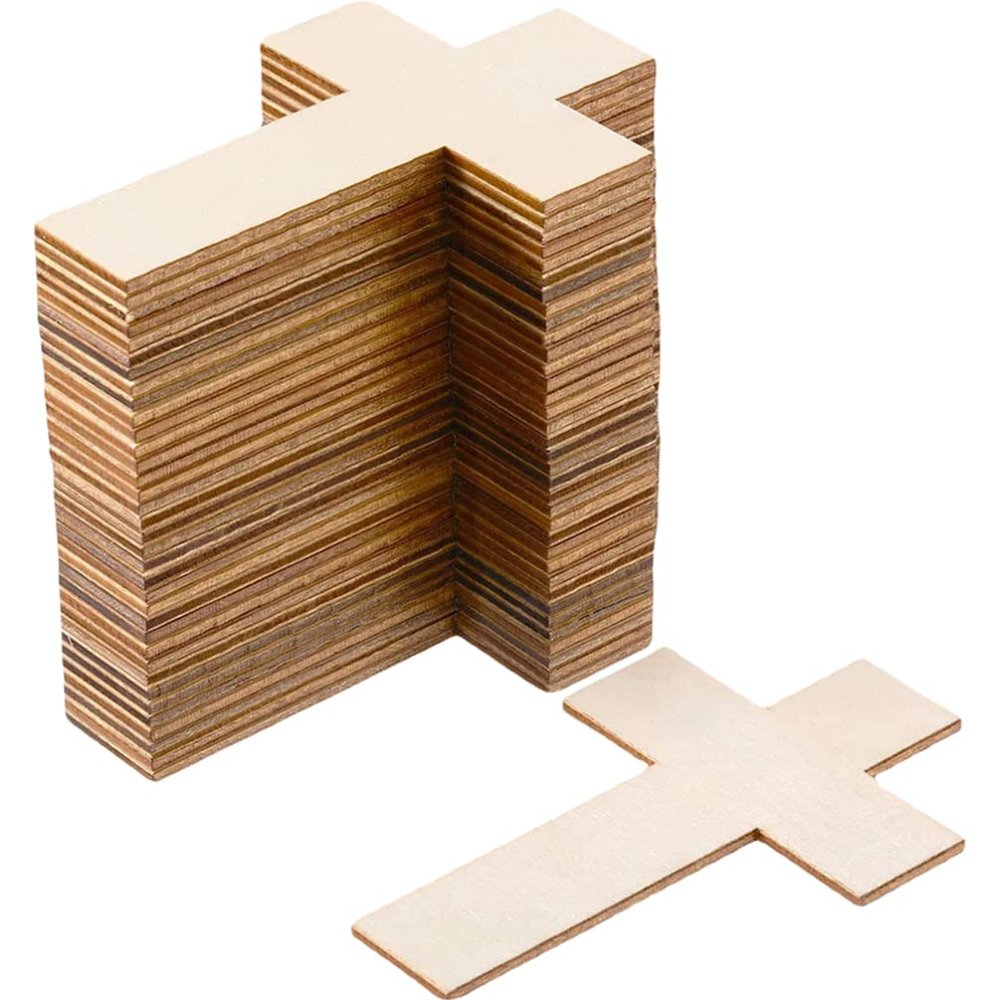 COHEALI 50pcs Wooden Cross Ornaments for Boys and Girls Painting Unfinished Craft Slices for Creative Projects and Home Decor