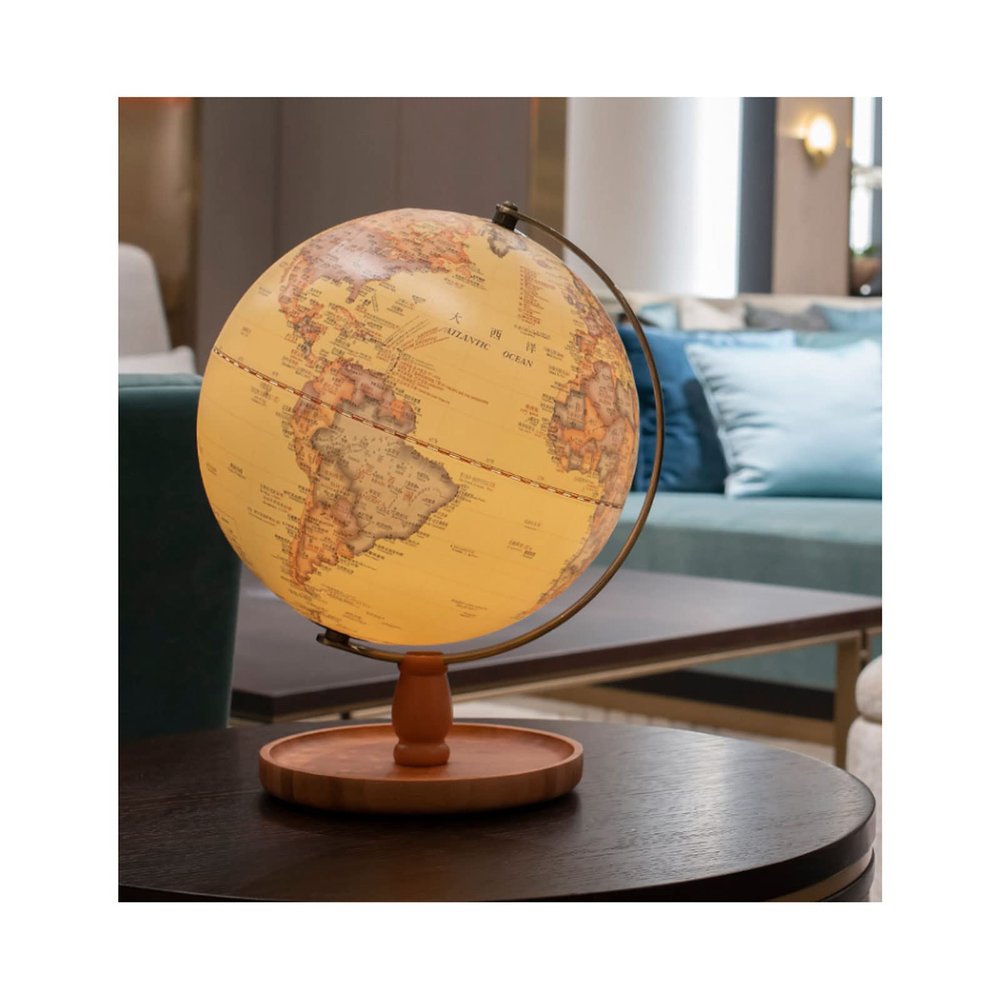 ZAJ Illuminated World Globe for Kids W/Bamboo Stand Built in LED Colorful Easy-Read High Clear Map Illuminated Night View Globe for Home