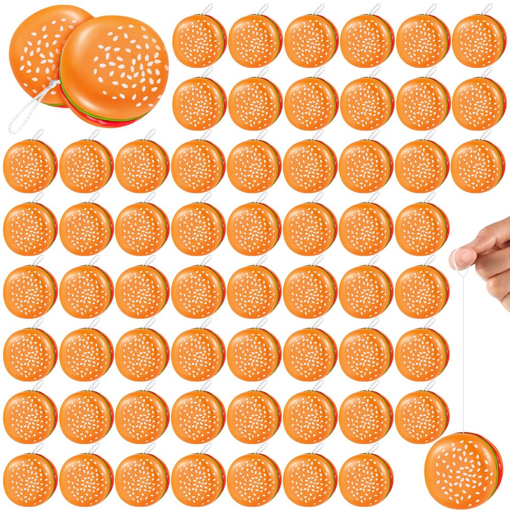 Leitee 50 Pieces Hamburger Yo Yo Toys Plastic Burger Party Favors for Boys Girls Adults Birthday Party Favors Classroom Prizes Holiday Goodie Bag Fillers