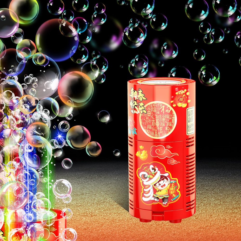 Bubble Machine (13 Holes) with LED Lights, Automatic Bubble Blower Toys, Portable Bubbles Maker for Wedding Christmas Chinese New Years Party Decorations, Kids Birthday Gifts, Balloons Banner