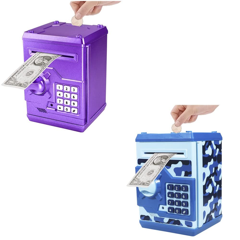 Piggy Bank Electronic Mini ATM for Kids - Password Protected Money Saving Box with Auto Scroll Paper Money and Coin Slot - Best Birthday Gift for Boys and Girls