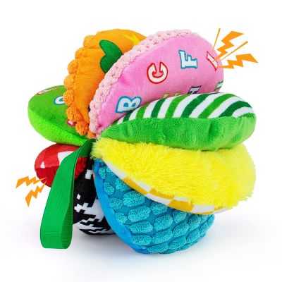 Upgraded Sensory Ball,Textured Sensory&Montessori Toys for Babies 0,3,6, 9,12Months,Soft Rainbow Fabric Ball with Squeakers Crinkles Rattles,Newborn Infant Learning Toys 0-3 Months for Tummy Time