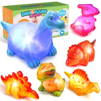 Baby Bath Toys for Toddlers 1-5, 6 Packs Light Up Floating Dinosaur Toys for Kids 1-5 Year Olds Boys Girls Halloween Xmas Birthday for Babies Age 1-5 Sensory Toys Preschool Bathtub Pool Shower Games
