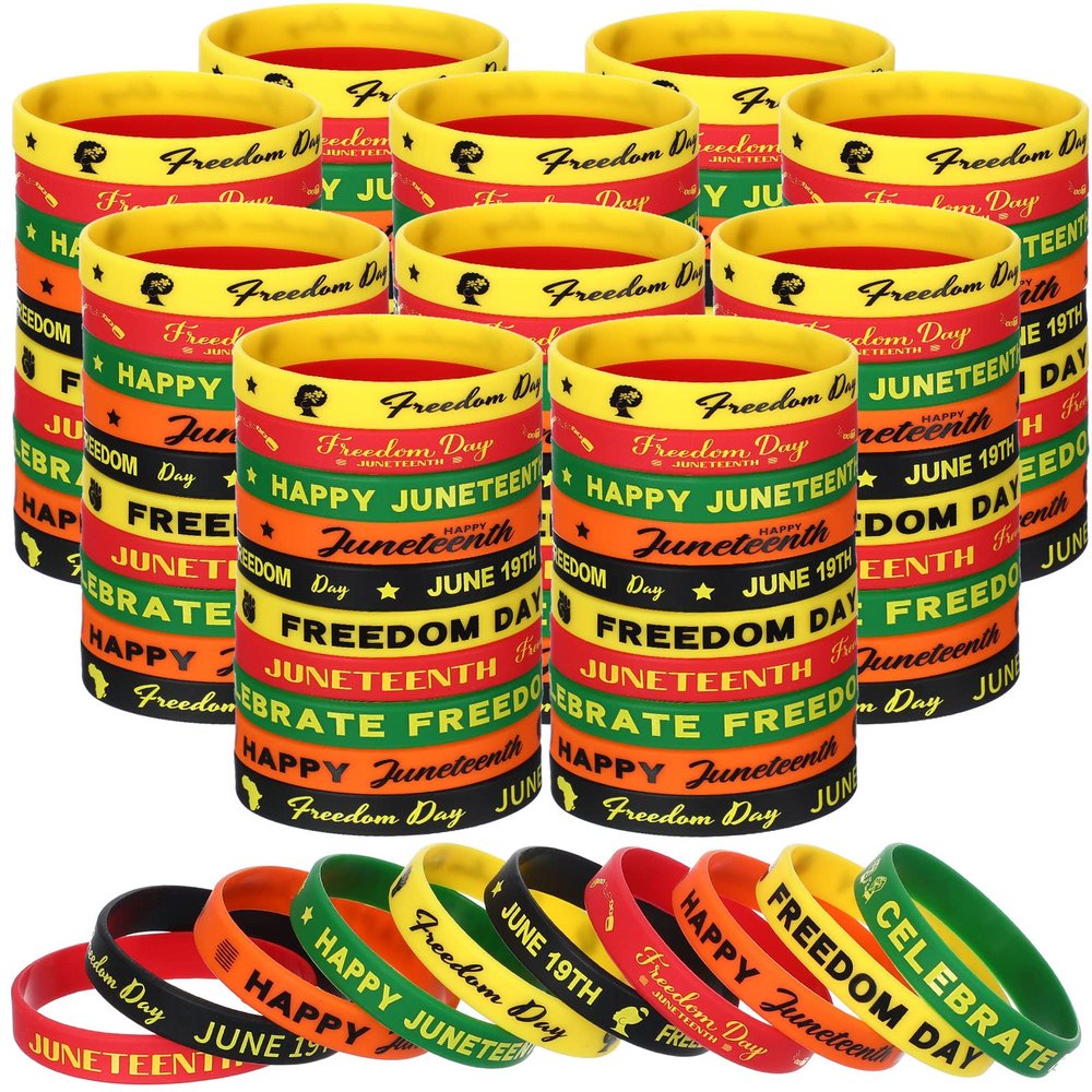 Kigeli 300 Pcs Juneteenth Party Rubber Bracelets Black American Independence Day Holiday Party Supplies Freedom Day Patriotic Supplies Goodie Bag Stuffers Fillers Silicone Wristbands