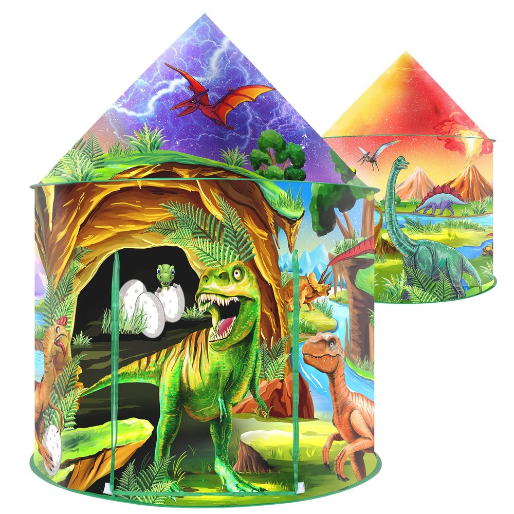 WillingHeart Play Tent for Kids Pretend Playhouse Indoor Outdoor Games Party Children Pop Up Foldable Tent Birthday Toy for Boys Girls Toddler Baby Playroom Gift, Wild Dinosaur Themed