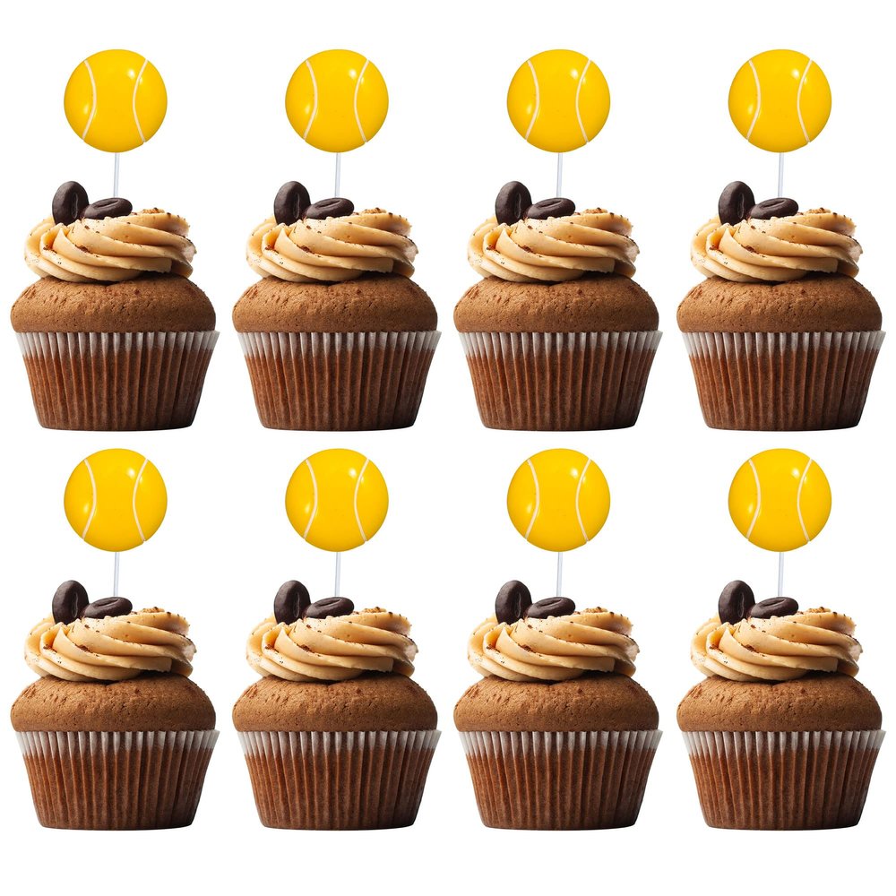 20Pcs Tennis Cupcake Toppers Resin Assembled Sport Theme Ball Cupcake Picks Tennis Theme Baby Shower Kids Birthday Party Cake Decorations Supplies
